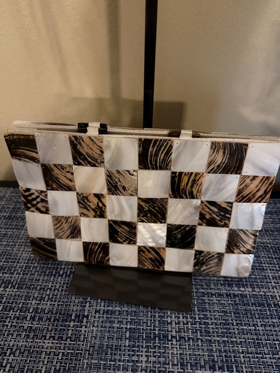 Handbags - Woven Shell Mosaic Clutch - Cream & Brown